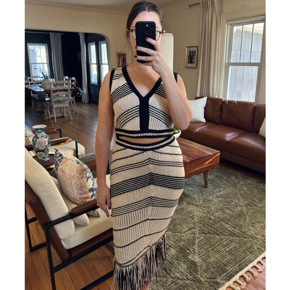 EXPRESS Crochet Striped Fringe Two Piece Skirt Set Size XS / M - Picture 2 of 9